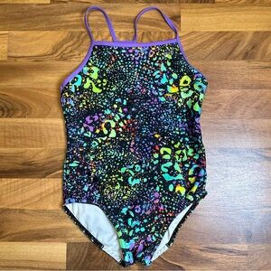 Speedo Rainbow Bright Splatter No Wedgie One Piece‎ Swim Suit Girls 14